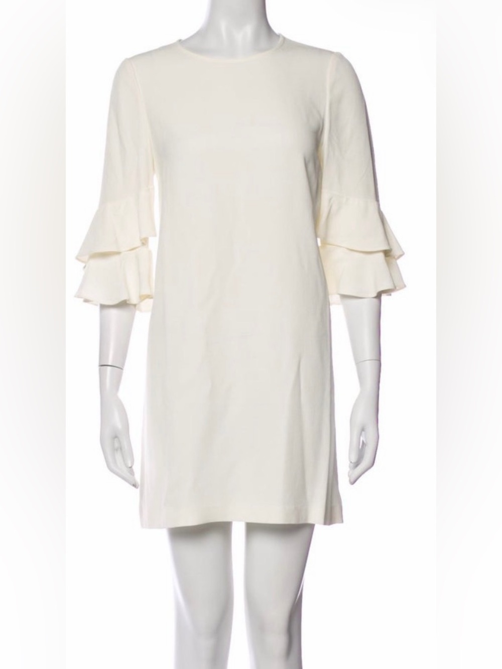 Sezane Cream Ruffled-Sleeve Shift Dress